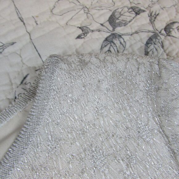 EUC St  John knit top  silver metallic embroidery silk shirt tail open back S - Picture 2 of 7